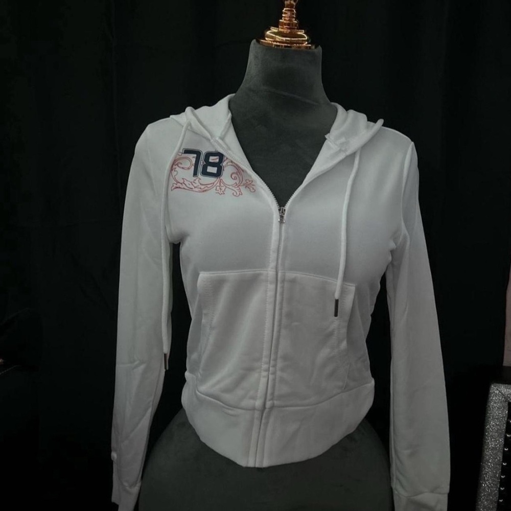 y2k white “78” zip up hoodie